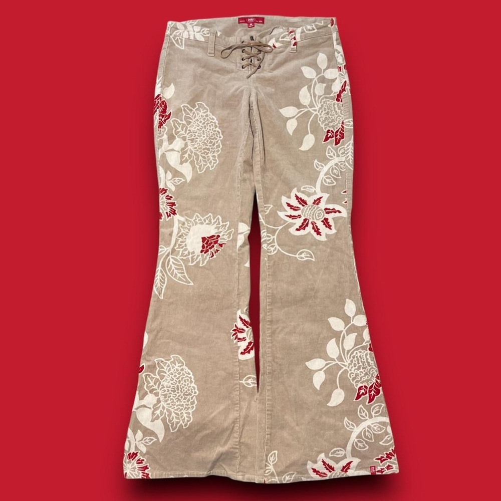 Y2K Floral Corduroy Low Rise Flared Pants Size 2 / 38 EDC Boho Hippie Western